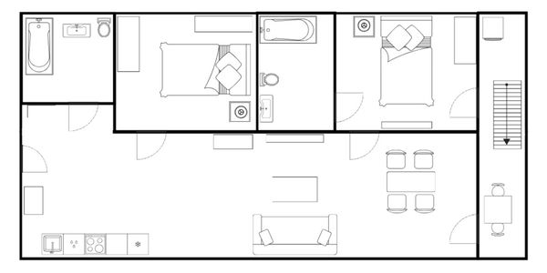 Sơ đồ mặt bằng Suite 2 phòng ngủ
