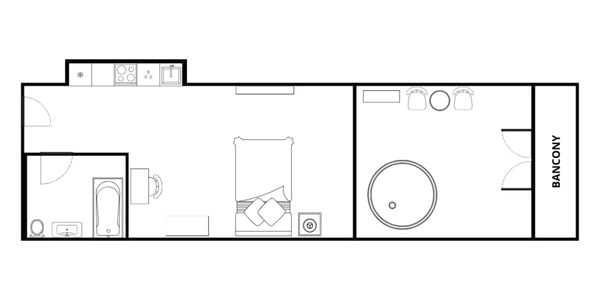 Sơ đồ mặt bằng Studio (bồn tắm ngoài trời)